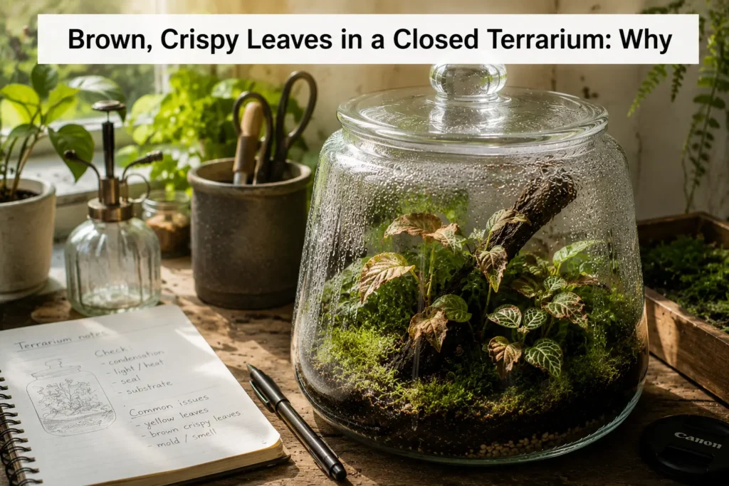 Brown, Crispy Leaves in a Closed Terrarium